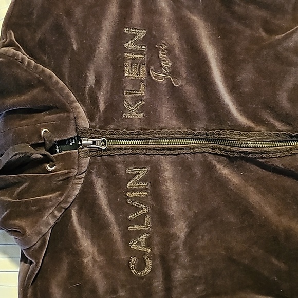 Brown Calvin Klein Velour Hoodie Jacket - Picture 5 of 11